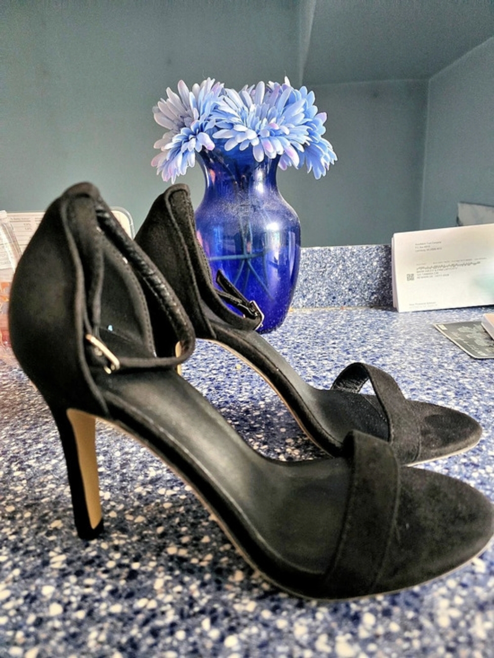Black Suede Strappy Stilettos